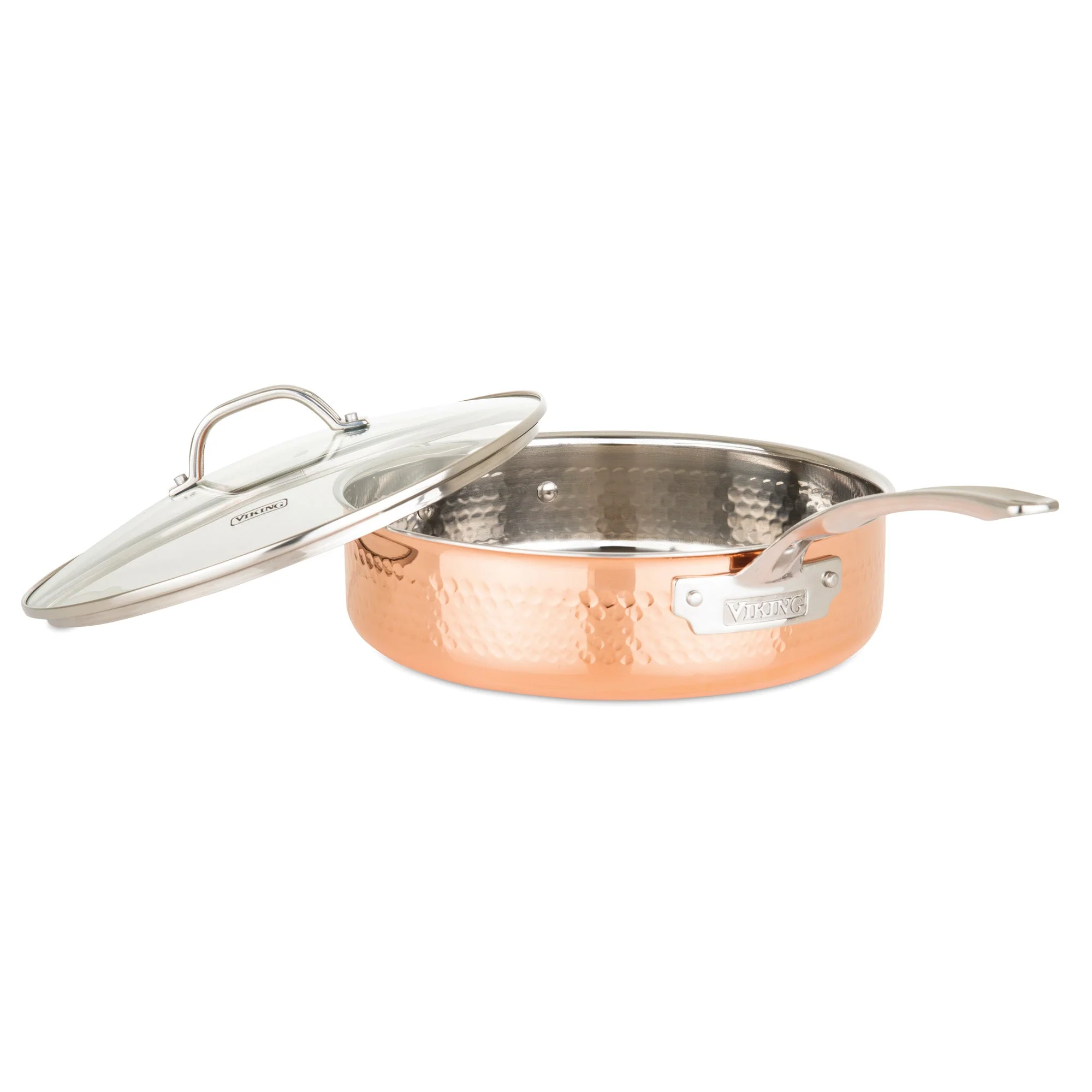 Viking 3-Ply Hammered Copper Clad 10-Piece Cookware Set with Glass Lids - Image 7
